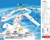 Mapa Jaworzyny Krynickiej: trasy narciarskie, wyciągi, parkingi i inne atrakcje.
