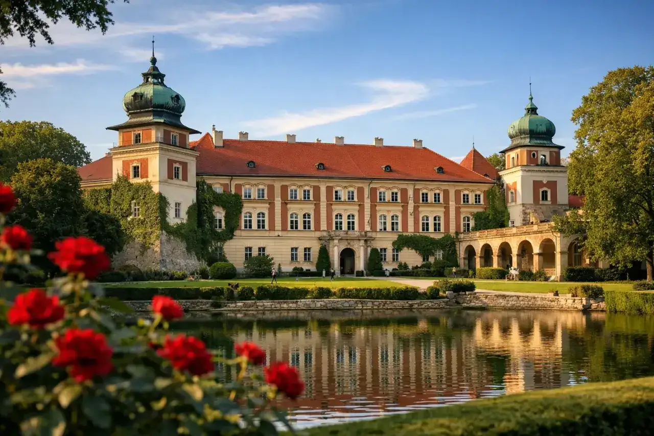 Pałac w Łańcucie, perła Podkarpacia, wita gości. Warto zobaczyć go na liście top 10 podkarpackie.
